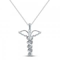 Diamond Caduceus Necklace 1/10 ct tw 10K White Gold 18"