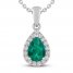 Lab-Created Emerald & White Lab-Created Sapphire Necklace Sterling Silver 18"