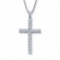 Diamond Cross Necklace 1/15 ct tw Round-cut Sterling Silver
