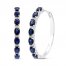 Blue & White Lab-Created Sapphire Hoop Earrings Oval/Round-Cut Sterling Silver