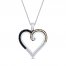 Black/Brown/White Diamond Heart Necklace 1/3 ct tw Sterling Silver 18"