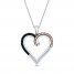 Black/Brown/White Diamond Heart Necklace 1/3 ct tw Sterling Silver 18"