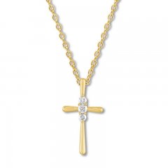Diamond Cross Necklace 1/4 ct tw Round-cut 10K Yellow Gold