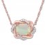 Natural Opal Necklace 1/15 ct tw Diamonds 10K Rose Gold 17"