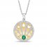 Lab-Created Emerald & White Lab-Created Sapphire Evil Eye Necklace Sterling Silver/10K Yellow Gold 18"