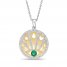 Lab-Created Emerald & White Lab-Created Sapphire Evil Eye Necklace Sterling Silver/10K Yellow Gold 18"