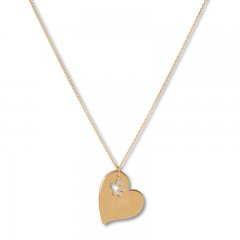 Heart Paw Print Necklace 14K Yellow Gold 16"-18" Adjustable