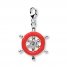 Ship's Wheel Charm Red Enamel & Crystal Sterling Silver