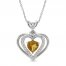 Citrine & White Lab-Created Sapphire Heart Necklace Sterling Silver 18"