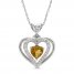 Citrine & White Lab-Created Sapphire Heart Necklace Sterling Silver 18"