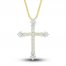 Diamond Cross Necklace 1/6 ct tw Round/Baguette 10K Yellow Gold 18"