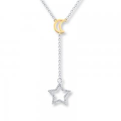Star & Moon Necklace 1/8 cttw Diamonds Sterling Silver/10K Gold