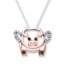 Flying Pig Necklace 1/10 cttw Diamonds Sterling Silver/10K Gold