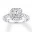 Diamond Engagement Ring 1/2 ct tw Emerald/Round 14K White Gold