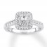 Diamond Engagement Ring 1/2 ct tw Emerald/Round 14K White Gold