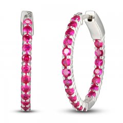 Lab-Created Ruby In-and-Out Hoop Earrings Sterling Silver
