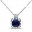 Sapphire Necklace 1/10 ct tw Diamonds 10K White Gold