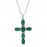 Lab-Created Emerald & White Lab-Created Sapphire Cross Necklace Sterling Silver 18"