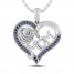 Blue Lab-Created Sapphire MOM Heart Necklace Sterling Silver 18"