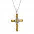 Citrine & White Lab-Created Sapphire Cross Necklace Sterling Silver 18"