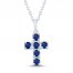 Blue Lab-Created Sapphire Cross Necklace Sterling Silver 18"