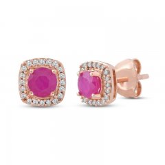 Ruby Earrings 1/10 ct tw Diamonds 10K Rose Gold