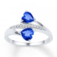 Lab-Created Sapphires 1/20 ct tw Diamonds 10K White Gold Ring