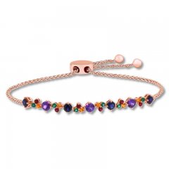 Lab-Created Gemstone Rainbow Bolo Bracelet 10K Rose Gold
