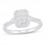 Diamond Long Cushion Ring 1/4 ct tw Round-cut Sterling Silver