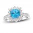 Luminous Cut Swiss Blue Topaz & White Topaz Ring Sterling Silver