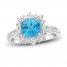 Luminous Cut Swiss Blue Topaz & White Topaz Ring Sterling Silver