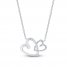 Diamond Double Heart Necklace 1/10 ct tw Round-cut Sterling Silver 17.4"