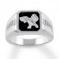 Men's Black Onyx Eagle Ring 1/20 ct tw Diamonds 10K White Gold