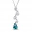 Oceanic Blue Topaz & White Topaz Raindrop Necklace Sterling Silver 18"