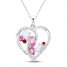 Lab-Created Opal/Lab-Created Ruby/Pink & White Lab-Created Sapphire Heart Necklace Sterling Silver 18"