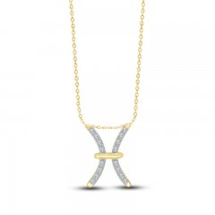 Diamond Pisces Necklace 1/10 ct tw Round-cut 10K Yellow Gold 18"