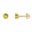 Children's Stud Earrings Green Cubic Zirconia 14K Yellow Gold