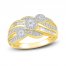 Diamond Three Flower Ring 1/2 ct tw Round & Baguette-cut 10K Yellow Gold