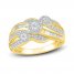 Diamond Three Flower Ring 1/2 ct tw Round & Baguette-cut 10K Yellow Gold