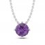Amethyst Solitaire Necklace Round-cut Sterling Silver 18"