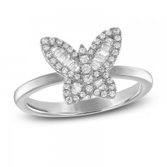 Diamond Butterfly Ring 1/3 ct tw Round & Baguette 10K White Gold