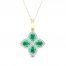 Emerald Flower Necklace 1/6 ct tw Diamonds 10K Yellow Gold 18"