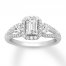 Diamond Engagement Ring 1 ct tw Emerald/Round 14K White Gold