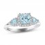 Aquamarine & Diamond Three-Stone Engagement Ring 1/5 ct tw Square/Pear/Round-Cut 14K White Gold