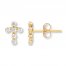 Cross Young Teen Earrings Cubic Zirconia 14K Yellow Gold