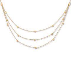 Triple Strand Station Necklace 14K Yellow Gold