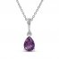 Amethyst & Diamond Necklace 10K White Gold 18"