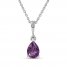 Amethyst & Diamond Necklace 10K White Gold 18"