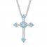 Blue Topaz/Lab-Created Sapphire Cross Necklace Sterling Silver