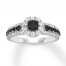 Black & White Diamond Engagement Ring 1 ct tw 14K White Gold